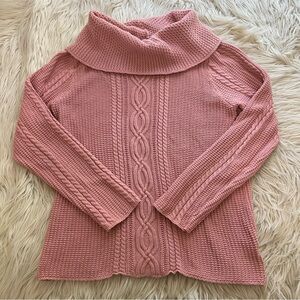 Jeanne Pierre Sweater Cable Knit Pink Cowl Neck Cotton Preppy Women’s Size M